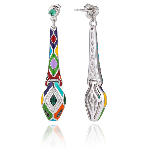 Boucles D'oreilles Clip Art Nouveau - Serpent Avec CZ Et Perles Vert Bleu, Fait Main