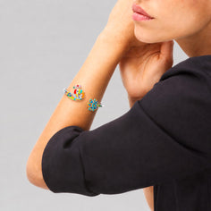 bracelet rigide oiseau paon en argent