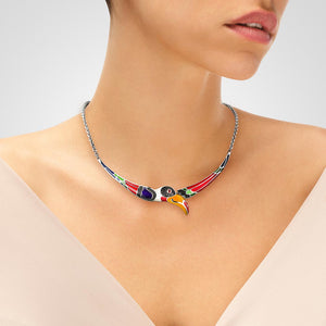 Ravissant collier Toucan en argent massif à porter en ras de cou
