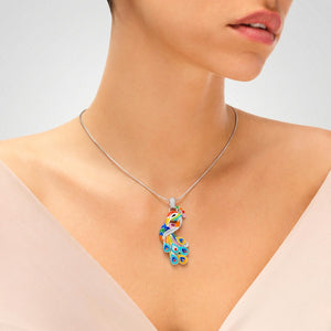 Pendentif Paon en argent 925 coloré pour femme