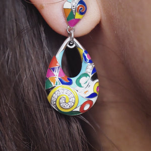Boucles d'oreilles ovales et colorées en argent massif