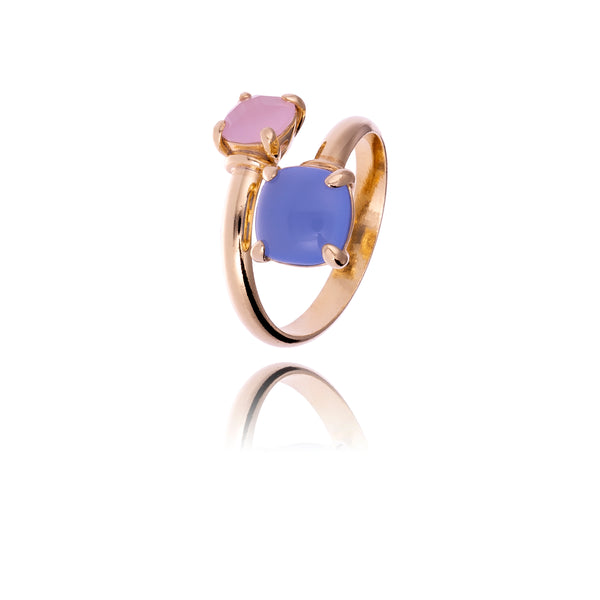 bague doré Manarola pierre bleu et rose