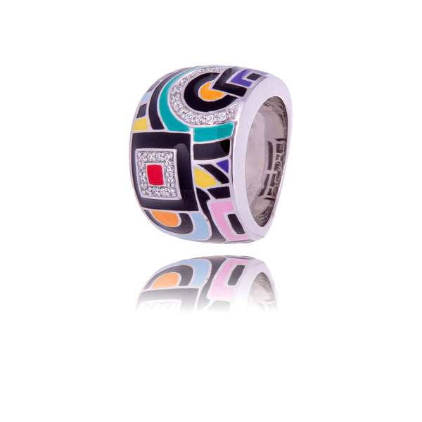 bague multicolore géométrique et oxyde de zirconium