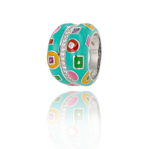 Large bague en argent colorée