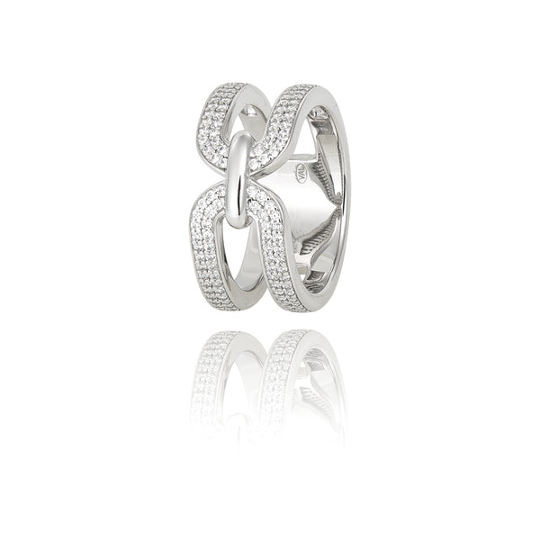 Bague Argent Entrelacée Avec Zirconium - Taille 54, Neuf Sans Emballage