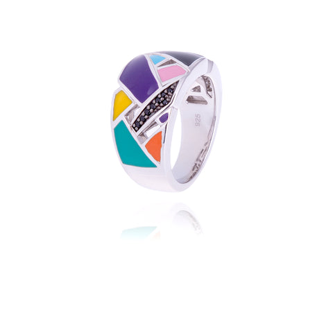 bague argent femme large multicolore