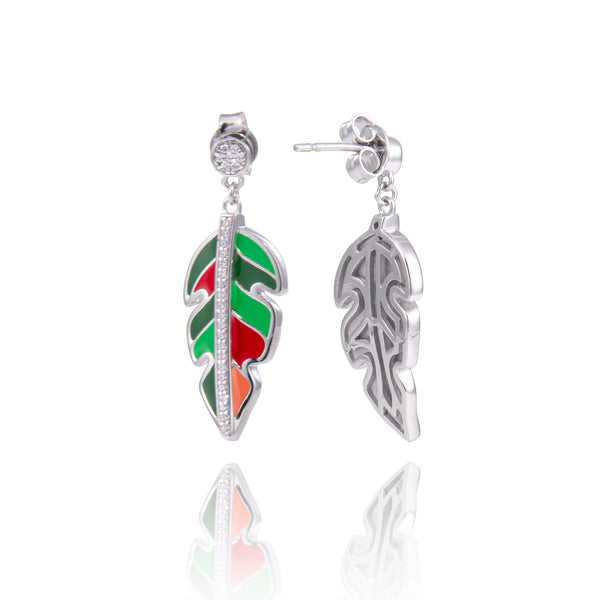 Boucles d'oreilles fougère verte en argent
