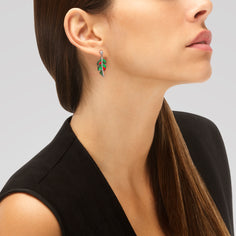 Boucles d'oreilles fougère verte en argent